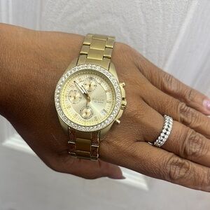 Fossil Gold Chronograph Watch with Crystal Bezel